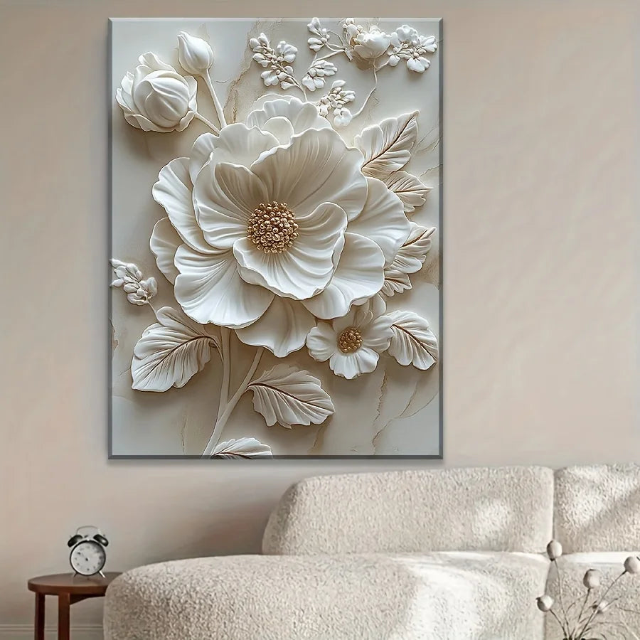 Wall Art - 12"x16" - White Flower Pattern - Textured Canvas Print