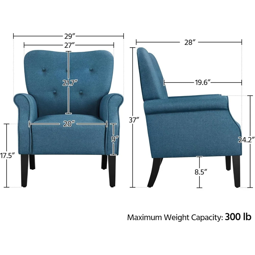 Accent Leisure Chair Set *2 - High Tufted Back - Rolled Arms