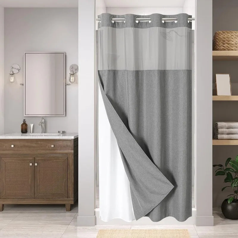 Shower Curtains - Linen Textured Liners - Hookless - Mesh - Bathroom Collection