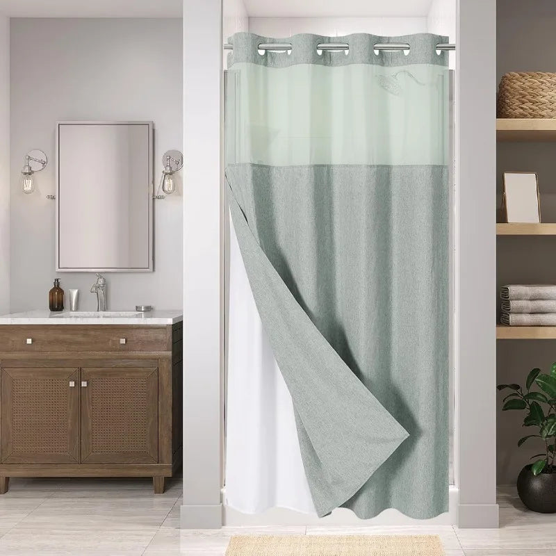 Shower Curtains - Linen Textured Liners - Hookless - Mesh - Bathroom Collection