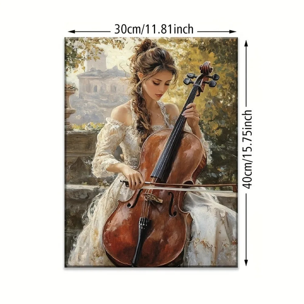 Wall Art Oil Painting - Canvas Framed - Elegant Cellist - Bedroom Collection