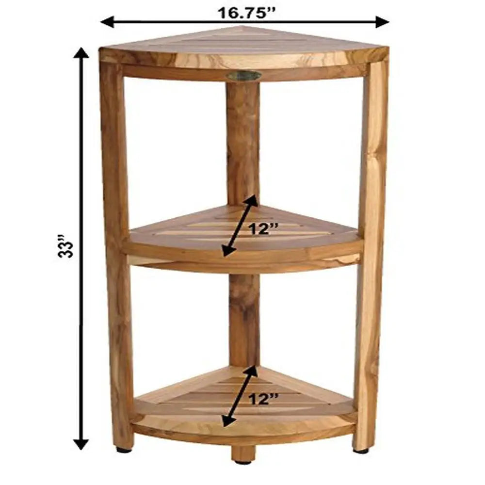 Teak Wood Corner Shower Shelf - 13"x13"x34" - Zen Spa Vibes - Bathroom Collection
