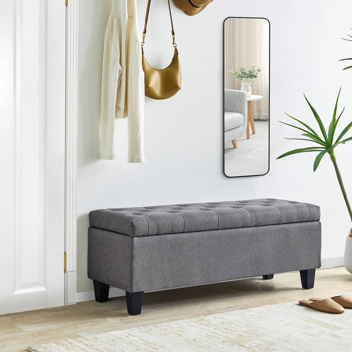 Redlife Ottoman Storage Bench 42" - Footrest - Entryway Collection - Gray & Beige