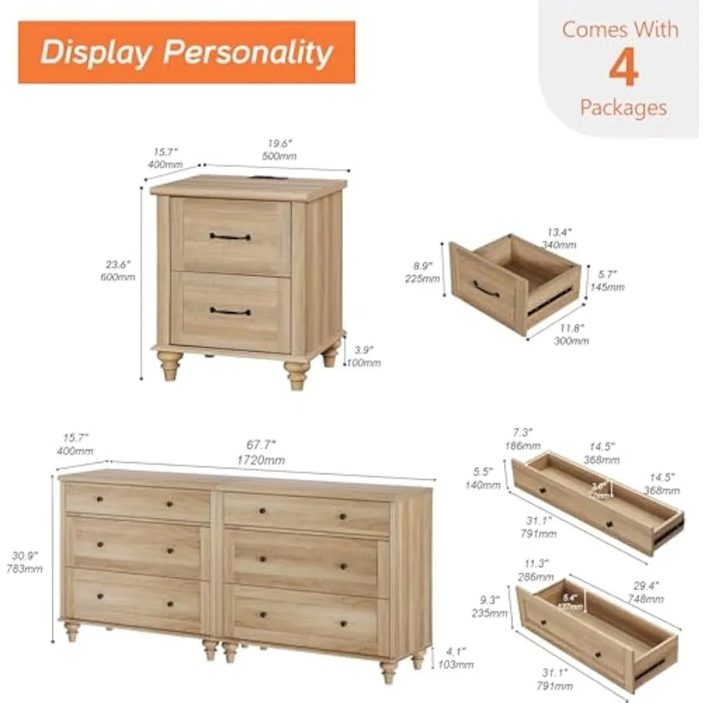 Bedroom Set *4Pcs - 2 Dressers, 2 Nightstands - Bedroom Collection