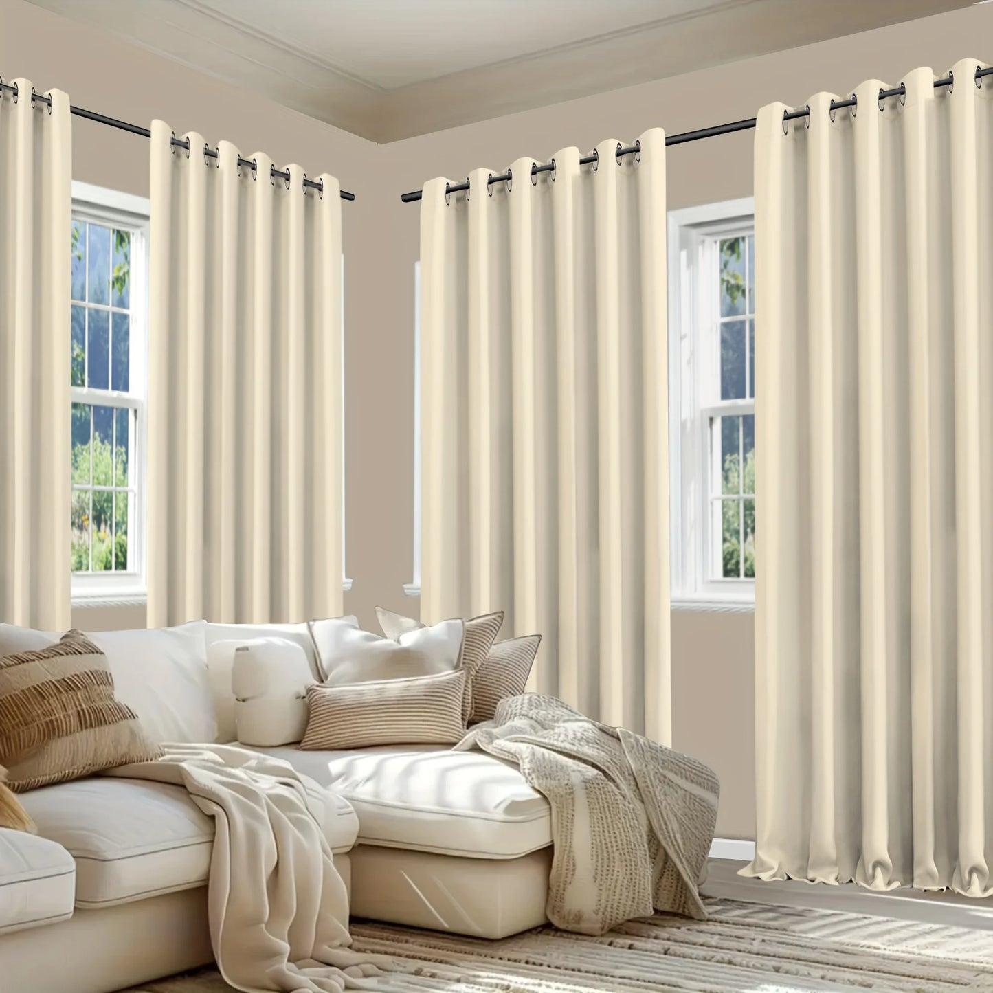 Curtains Drapes 4 Panels - Grommet Top - Blackout & Noise Reduction - Bedroom Collection