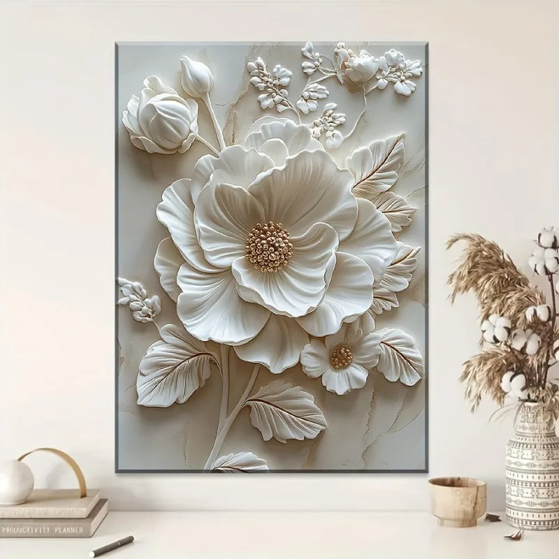 Wall Art - 12"x16" - White Flower Pattern - Textured Canvas Print