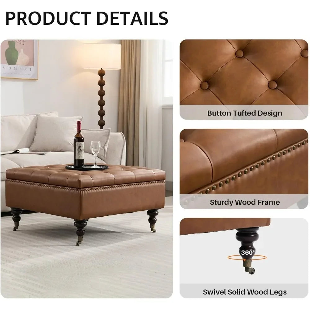 Ottoman Coffee Table Foot Rest - Faux Leather - Oversize - Livingroom Collection