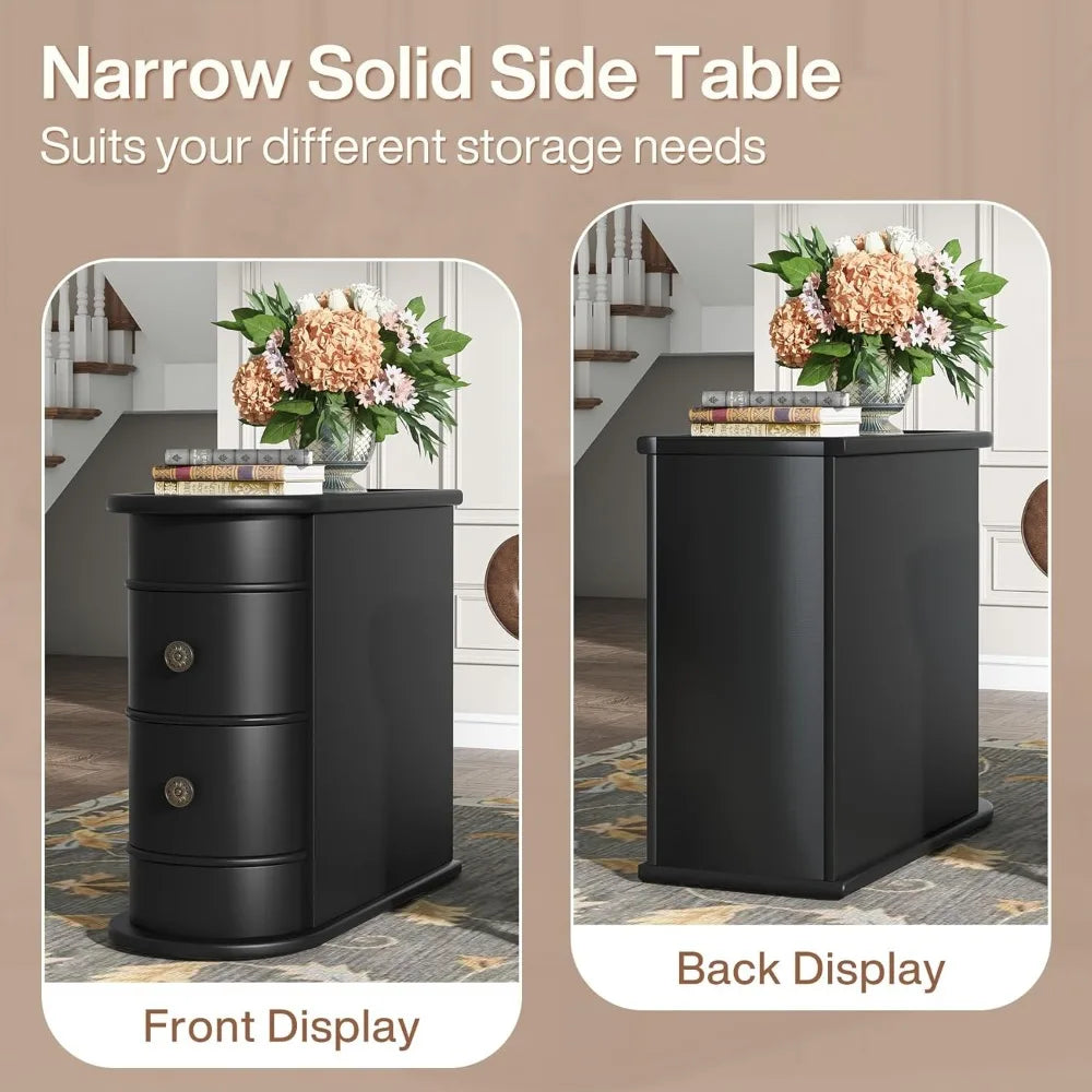 Table - Solid Wood - 2 Drawers - Narrow Slim Sillohuette