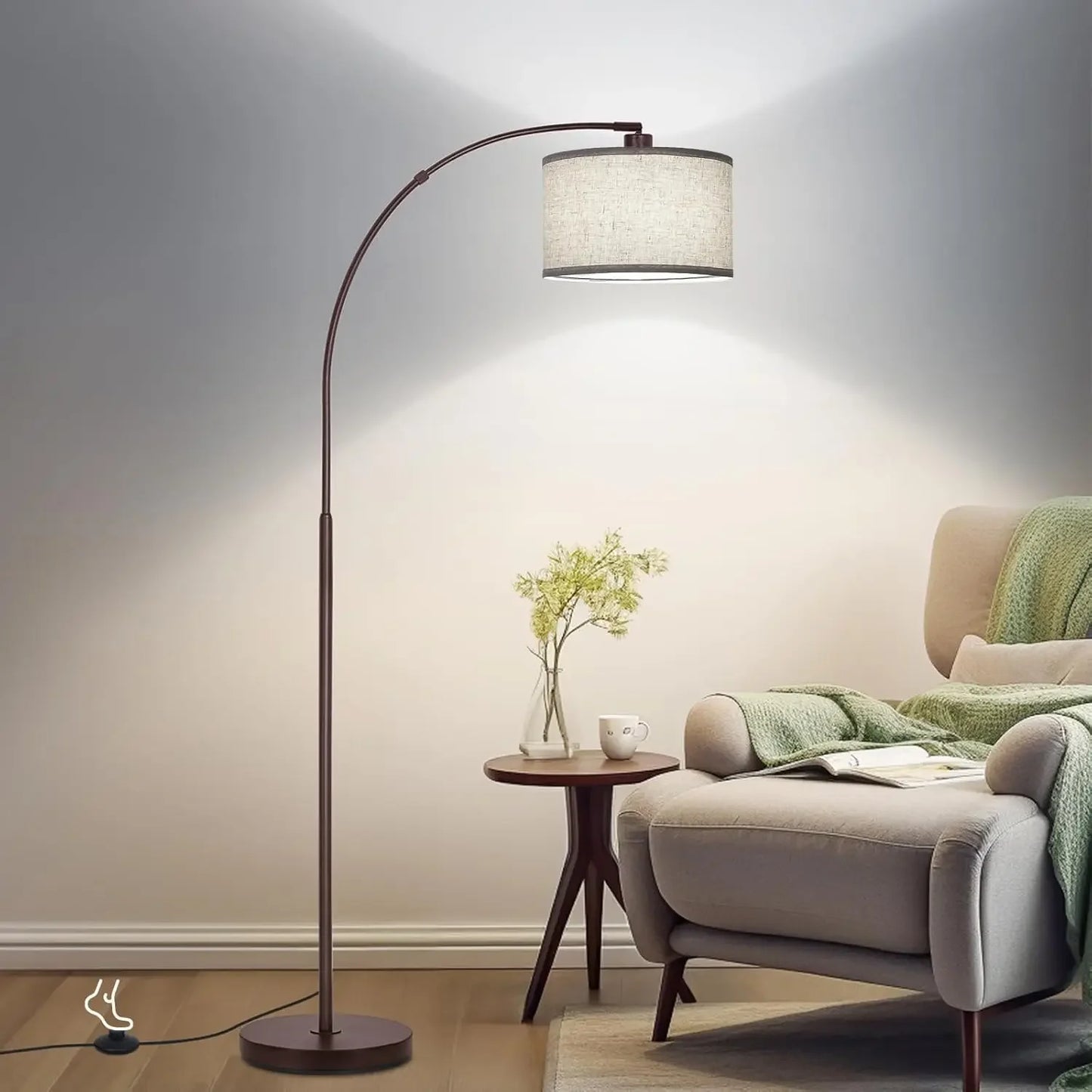 Floor Lamp - Arched - Foot Switch - Drum Shade - Livingroom Collection