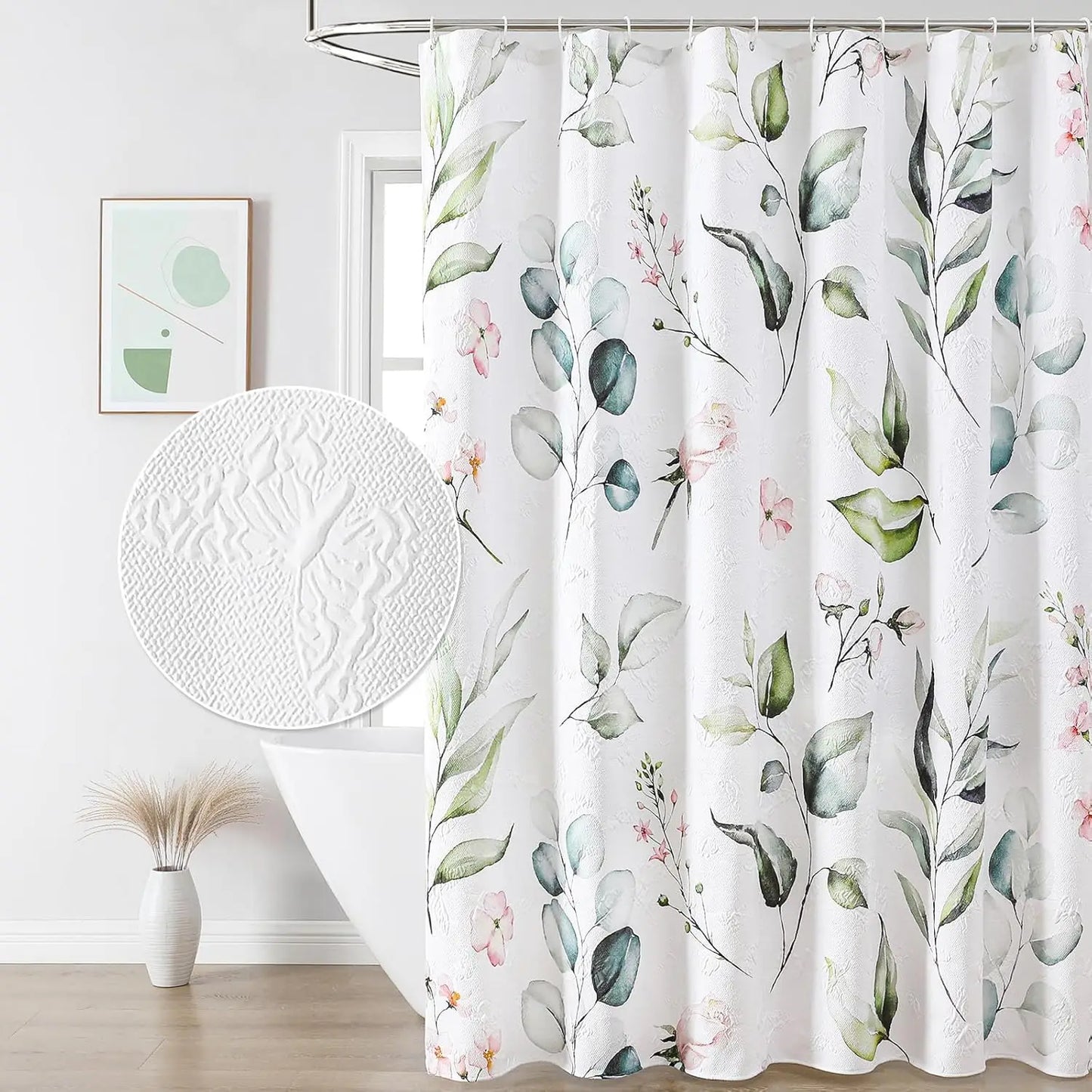 Watercolor Floral Shower Curtain, 3D Embossed Butterflies Blue Yellow Flower Bathroom Curtain