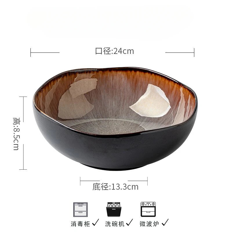 Ceramic Bowl - 9.5" Irregular Shape - Kiln Glazed Pottery