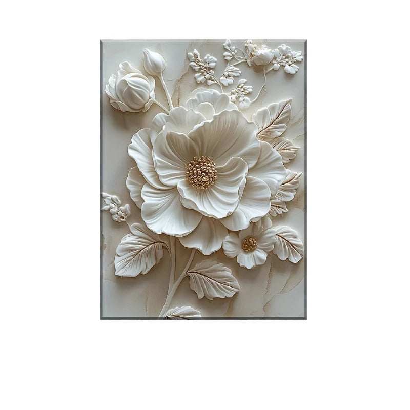 Wall Art - 12"x16" - White Flower Pattern - Textured Canvas Print