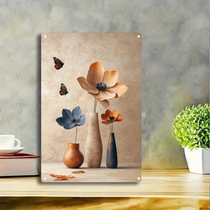 Wall Art - 8x12" Tin - Vase Floral Wall Decor
