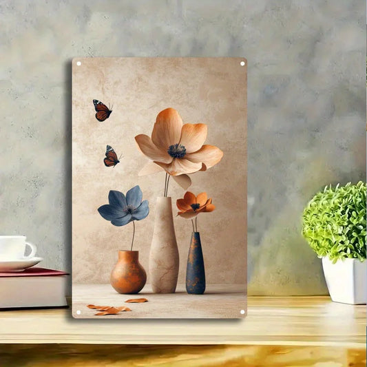 Wall Art - 8x12" Tin - Vase Floral Wall Decor
