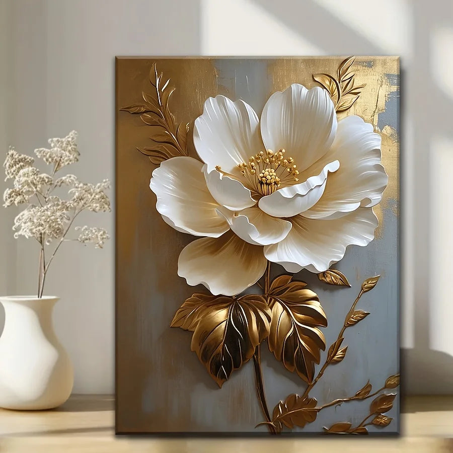Wall Art - *1 Pc - Elegant White Flower - Vintage Gold - Livingroom Collection