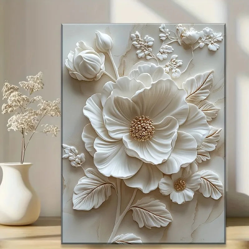 Wall Art - 12"x16" - White Flower Pattern - Textured Canvas Print