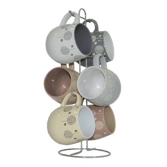 Ceramic Coffee Mug Set *7Pcs - 6 Mugs & Display Tree - Kitchen Collection