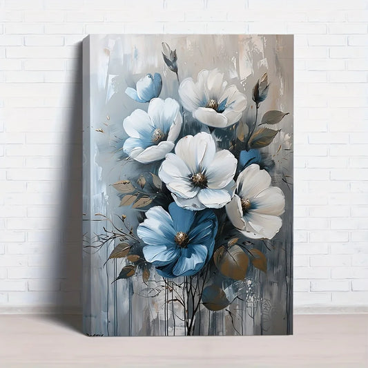 Wall Art - Oil on Canvas - Blue & White Floral - Gallery Framed - Bedroom Collection
