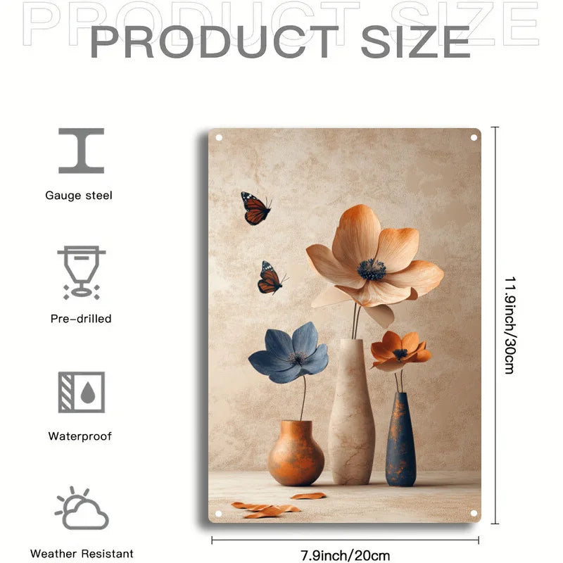 Wall Art - 8x12" Tin - Vase Floral Wall Decor
