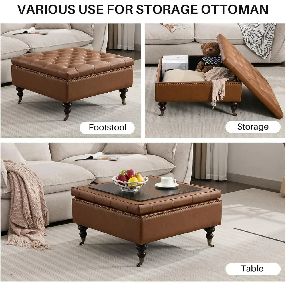 Ottoman Coffee Table Foot Rest - Faux Leather - Oversize - Livingroom Collection