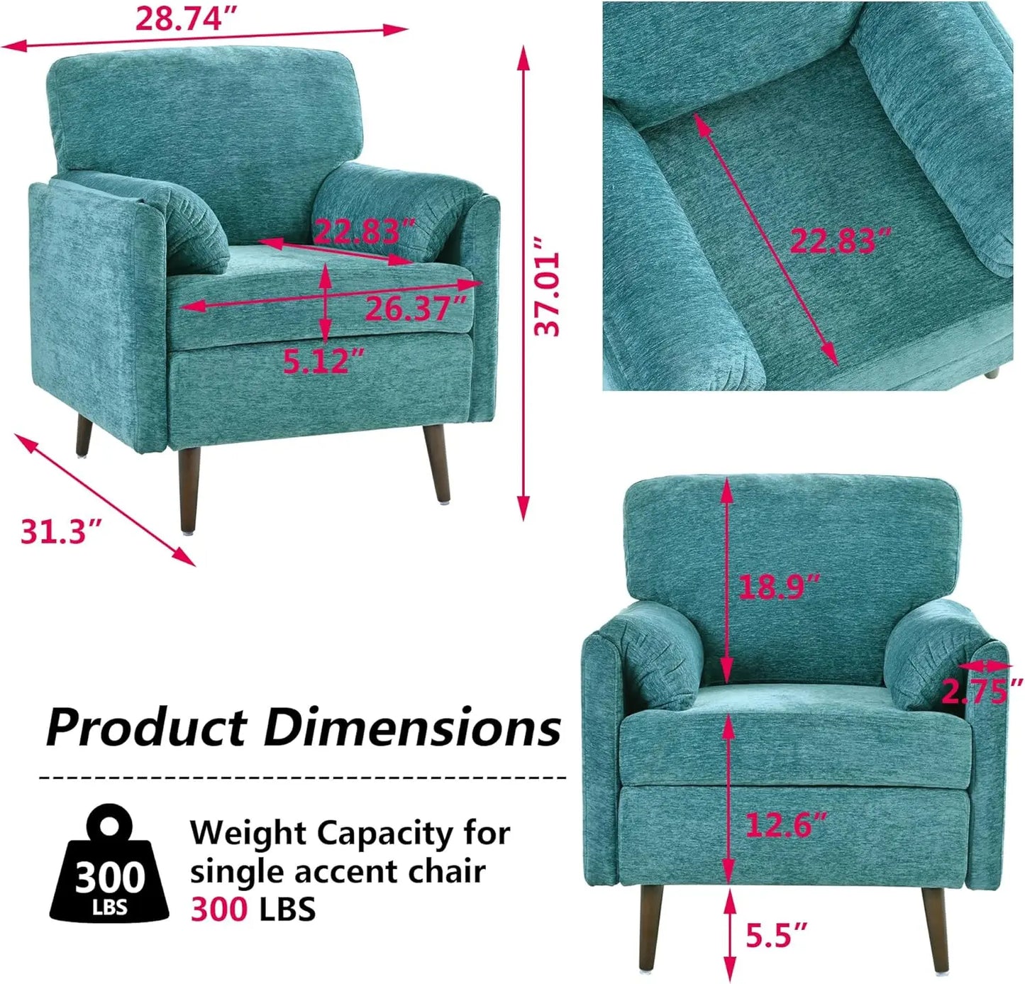 Accent Chair - Oversized Armchair - Chenille Fabric - Bedroom Collection