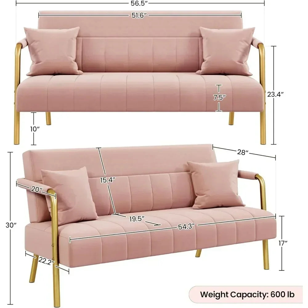 Modern Sofa Loveseat - Two Seater - Velvet Upholstery - 56.5" Wide