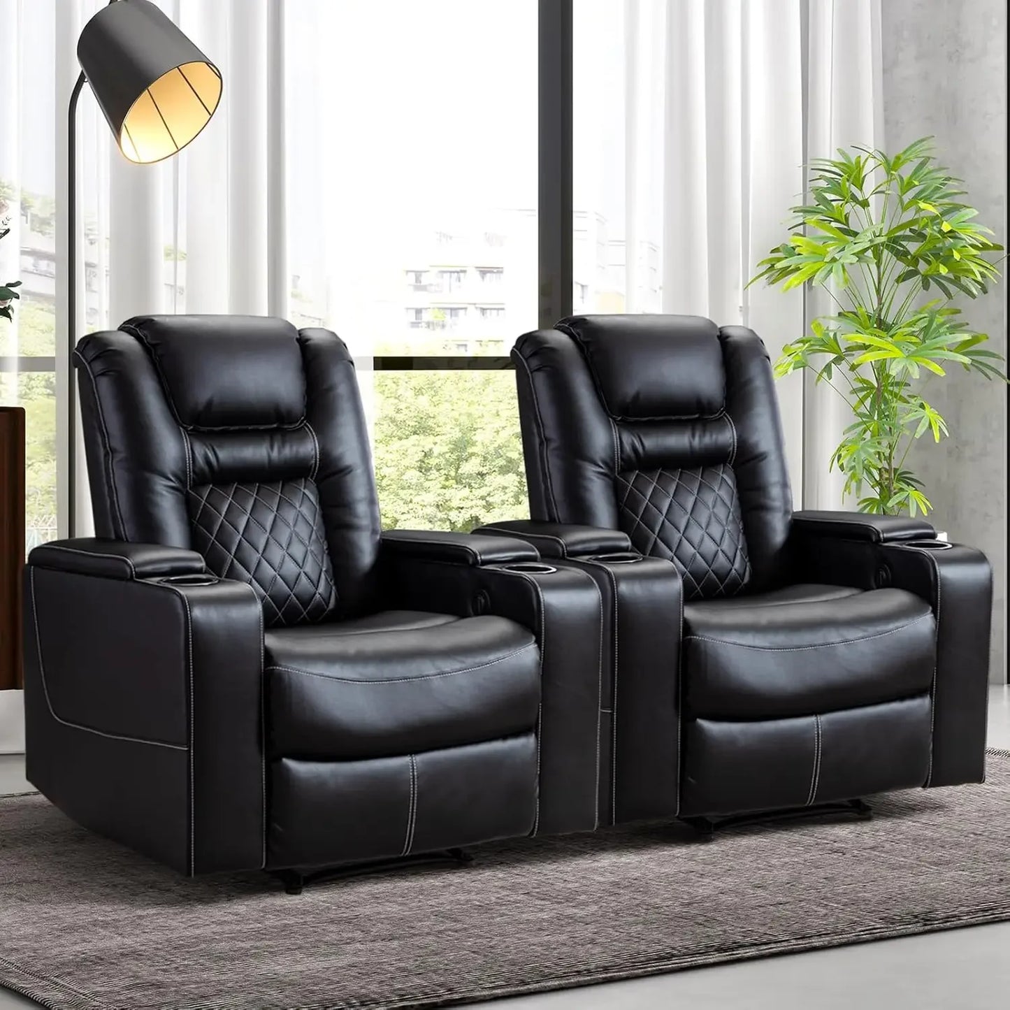 Home Theater Recliner Set *3Pcs - Genuine Leather - Cup Holders & USB Ports