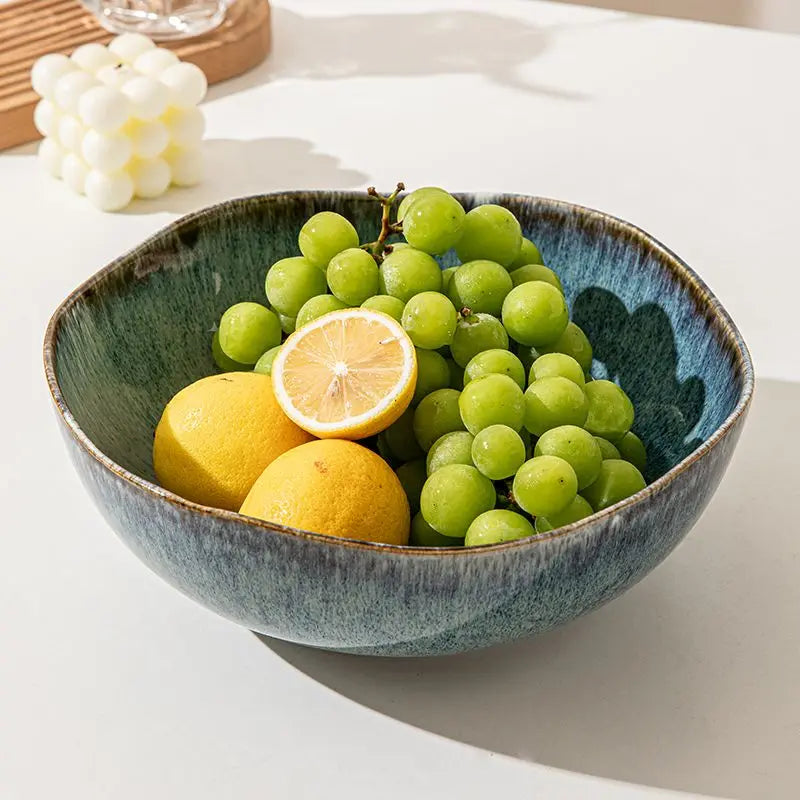 Ceramic Bowl - 9.5" Irregular Shape - Kiln Glazed Pottery