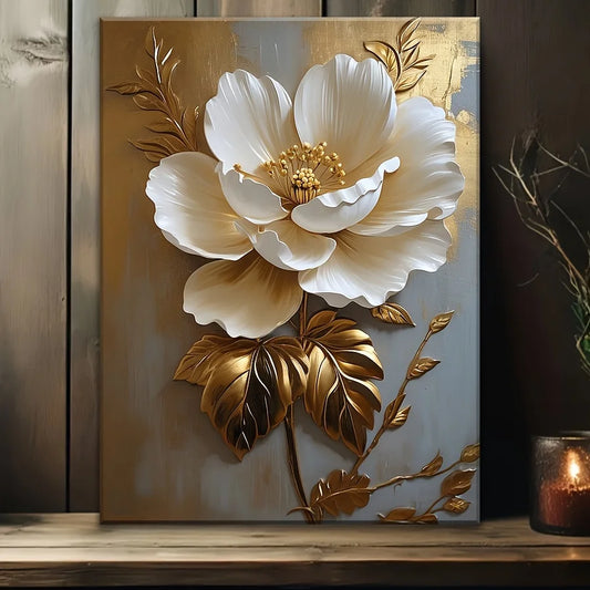 Wall Art - *1 Pc - Elegant White Flower - Vintage Gold - Livingroom Collection