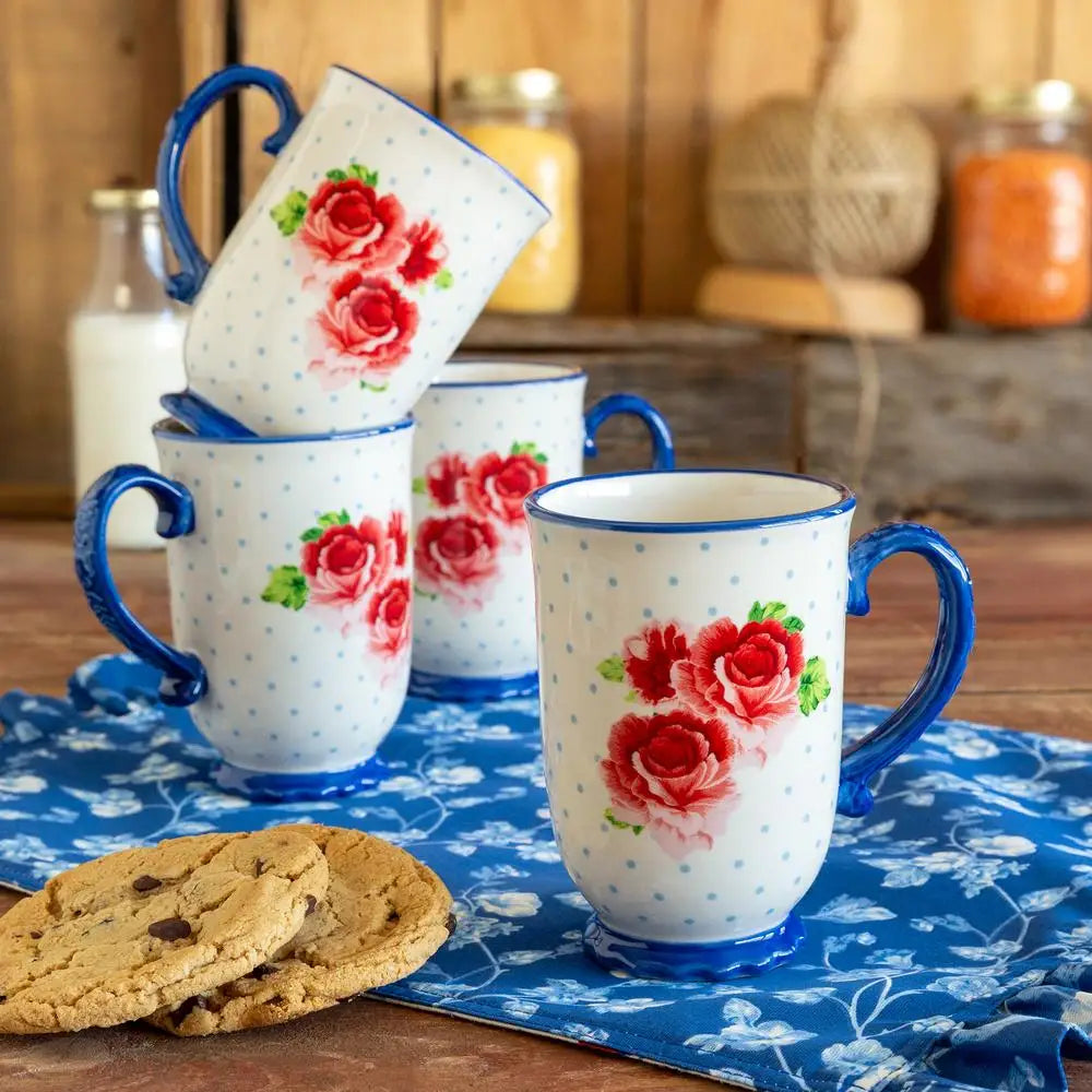 Coffee Mugs - 18 ozs - The Pioneer Woman Brand - Heritage Floral 4-Piece Mug Set