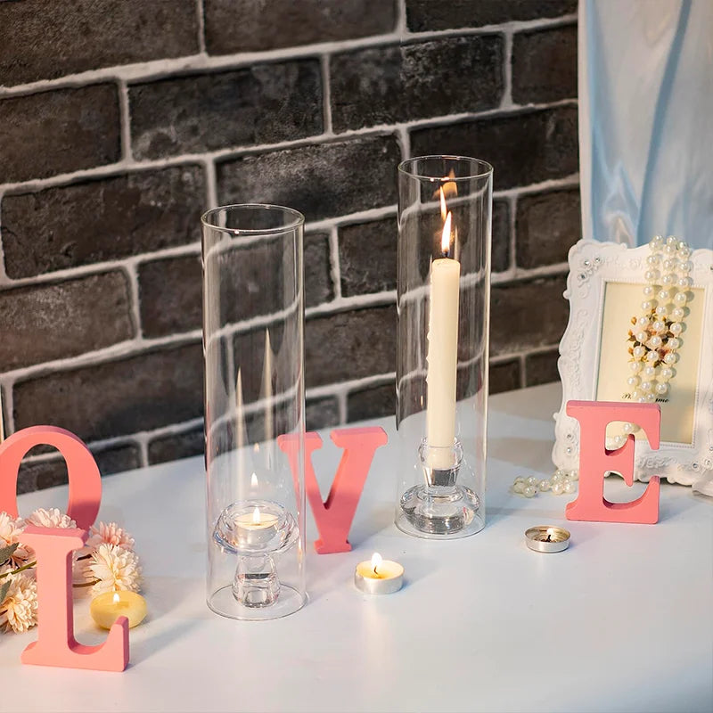 Glass Hurricane Candlestick Holders - *2Pcs - 11.8"