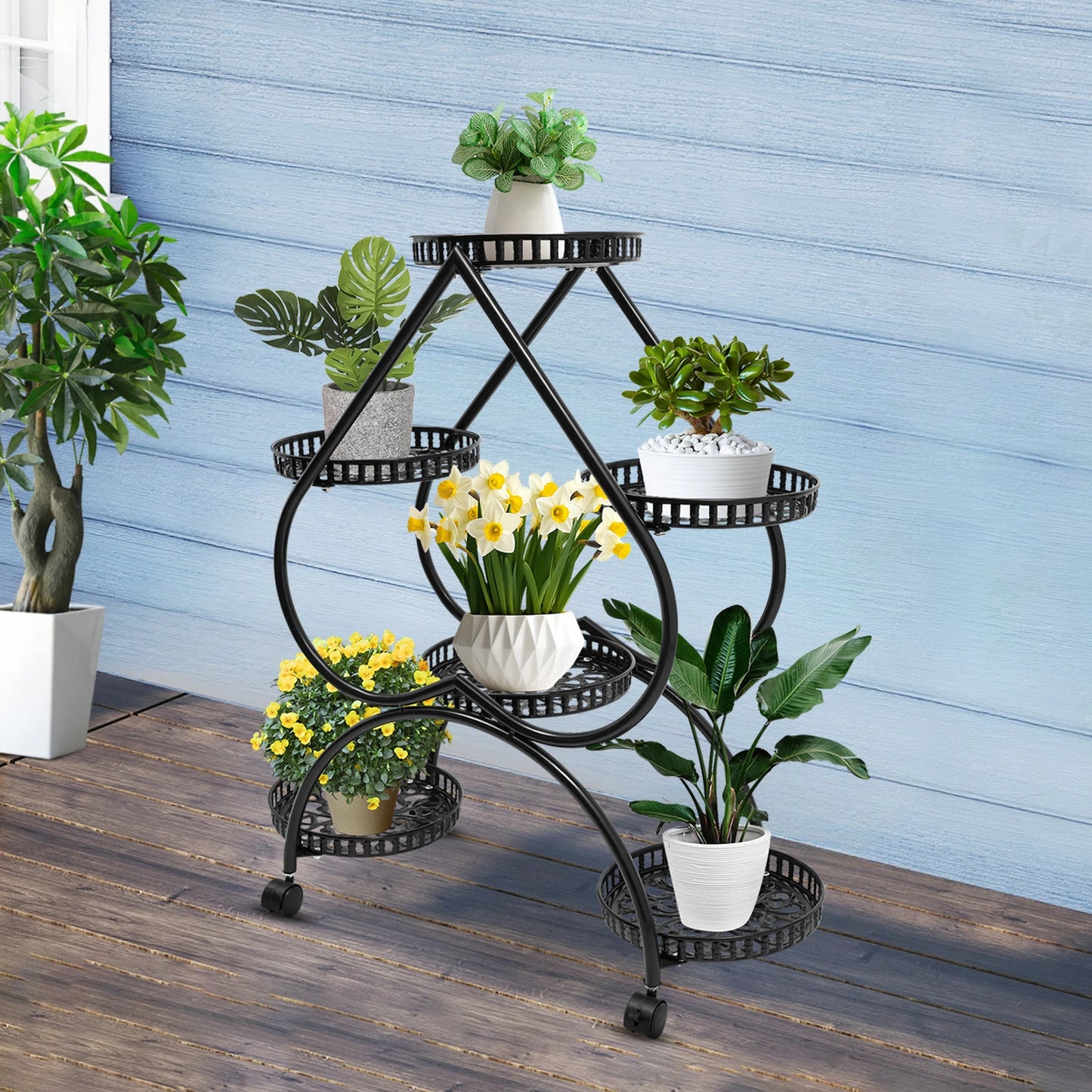 Plant Stand - Black Metal - Six Trays - 4 Tiers - Indoor/Outdoor - Patio & Garden