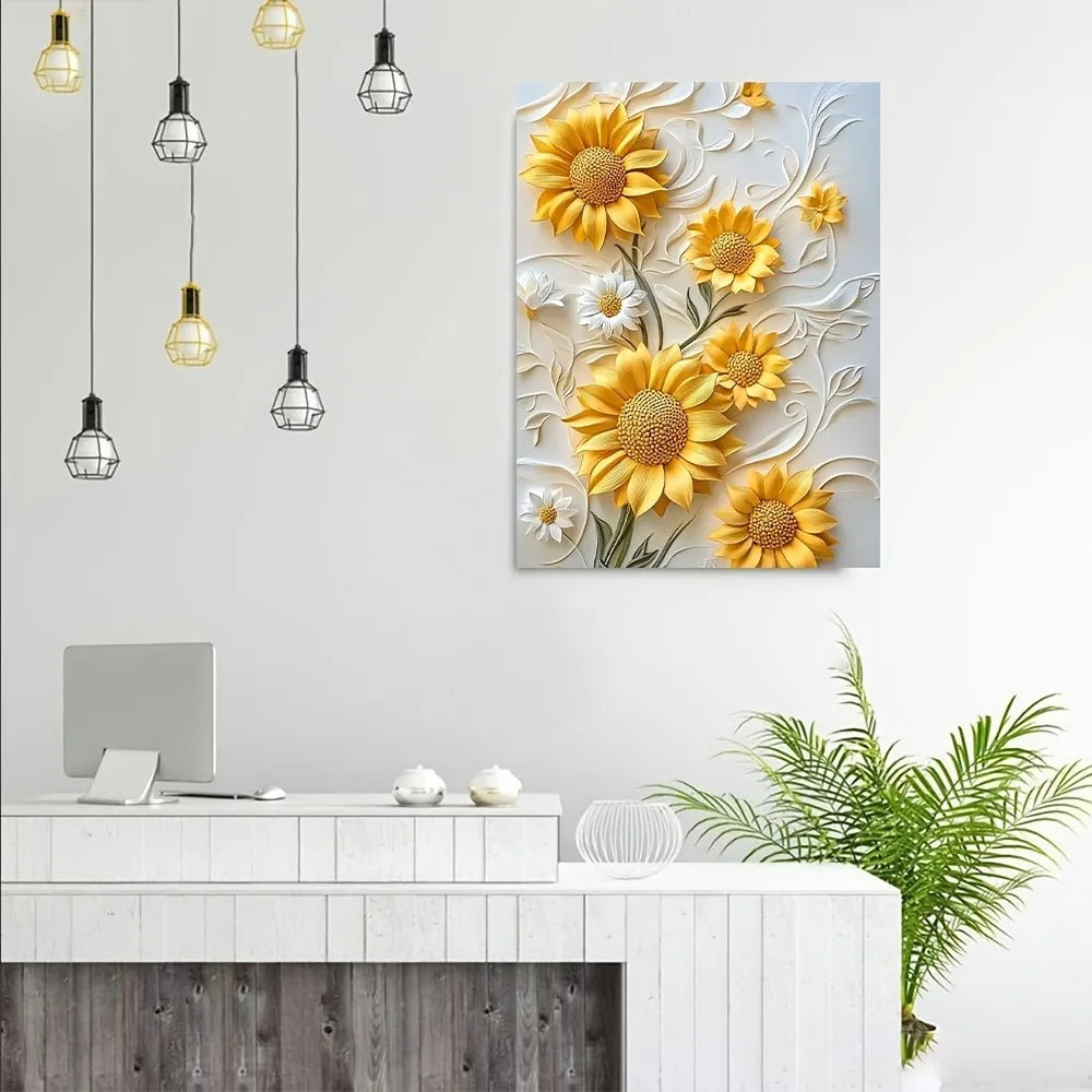 Sunflower Canvas Art - Giclee 15.7x11.8" - 3D Relief Textured Artwork - Entryway Collection
