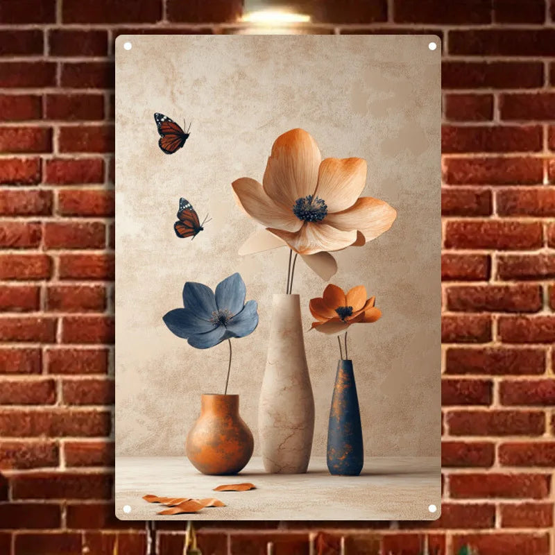 Wall Art - 8x12" Tin - Vase Floral Wall Decor