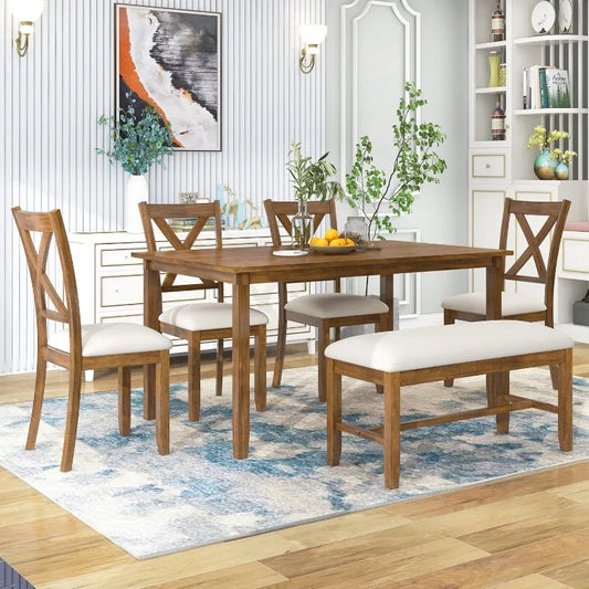 Diningroom Set *6Pcs - Fabric Chairs & Bench - Diningroom Collection