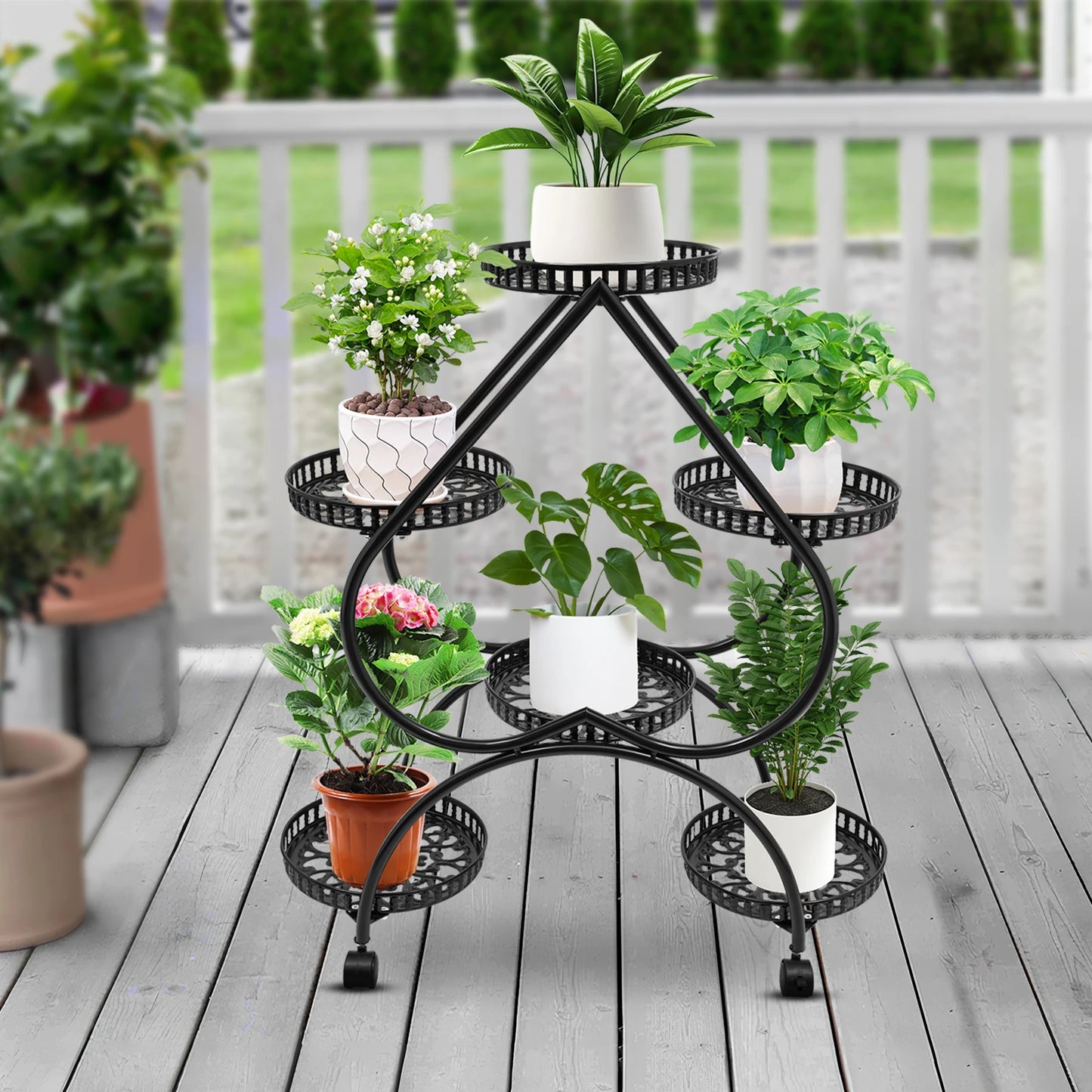 Plant Stand - Black Metal - Six Trays - 4 Tiers - Indoor/Outdoor - Patio & Garden