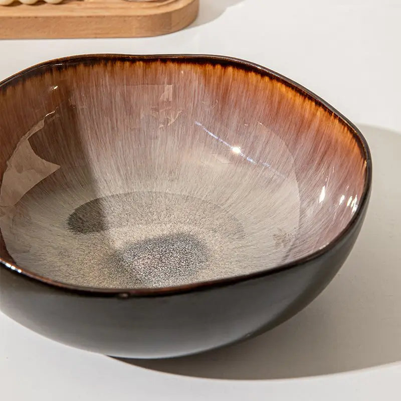 Ceramic Bowl - 9.5" Irregular Shape - Kiln Glazed Pottery