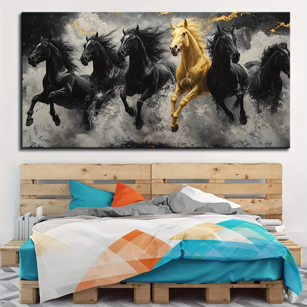 Wall Art - Framed Canvas Print - Eight Horses Running - Home Office Collection