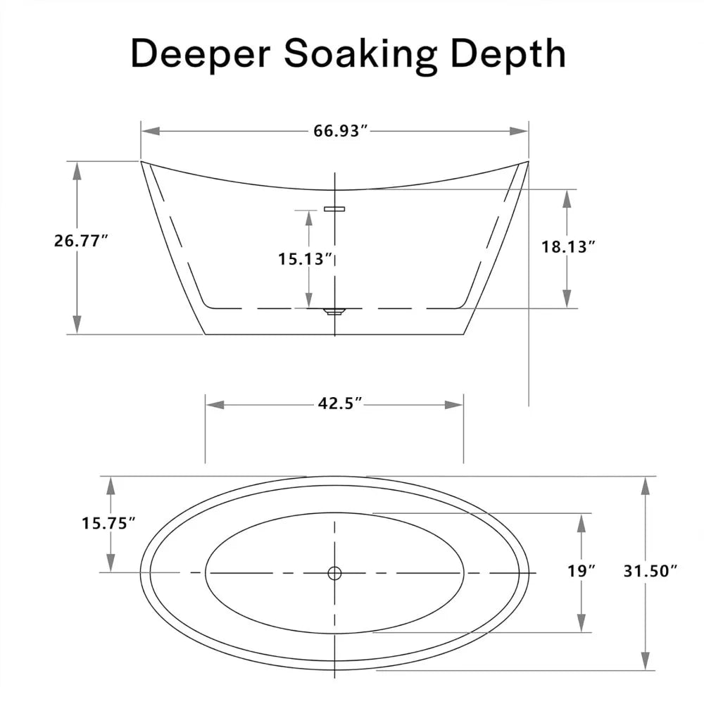 Bath Tub - 67" - Freestanding - Modern Acrylic - Bathroom Collection