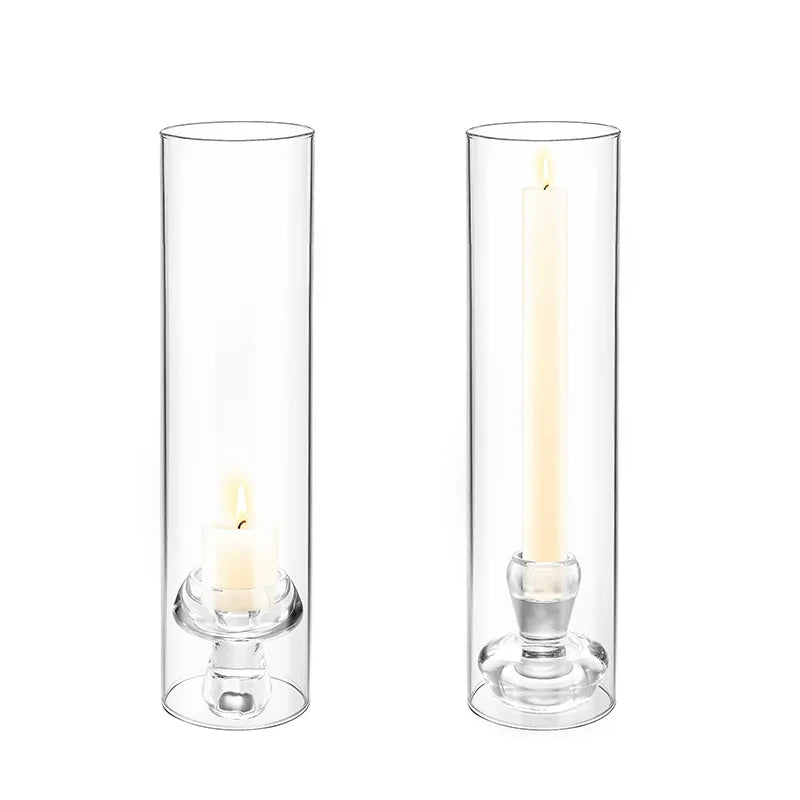 Glass Hurricane Candlestick Holders - *2Pcs - 11.8"