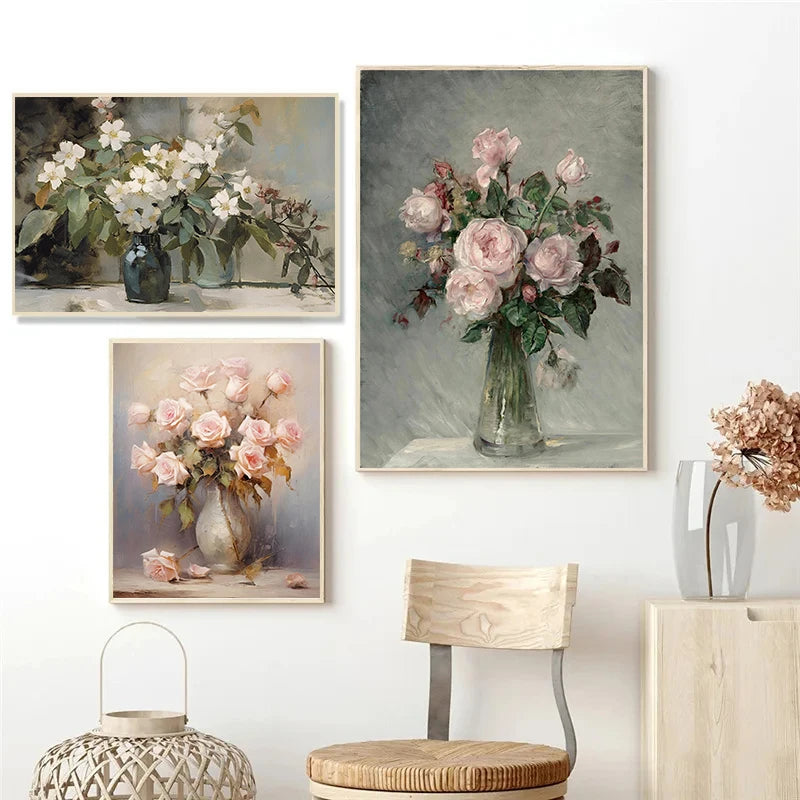 Vintage Rose Bouquet(s) - Oil On Canvas Prints - Still Life