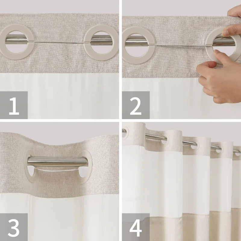 Shower Curtains - Linen Textured Liners - Hookless - Mesh - Bathroom Collection