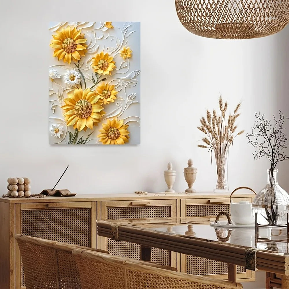 Sunflower Canvas Art - Giclee 15.7x11.8" - 3D Relief Textured Artwork - Entryway Collection