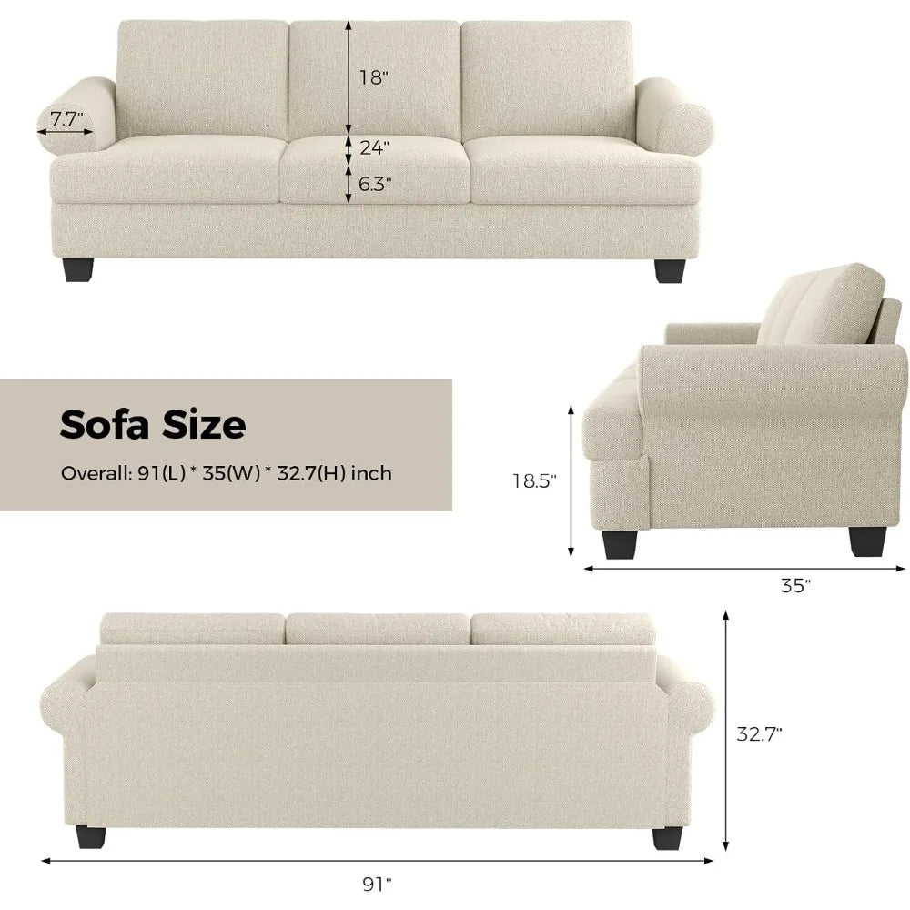 Sofa - 91" Long - Deep Seats - Oversized - 3 Seater - Livingroom Collection