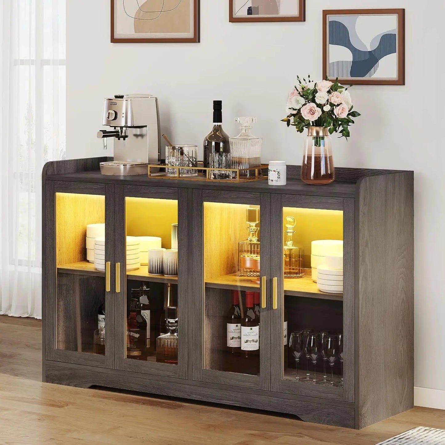 Buffet Sideboard Cabinet - 55" - LED Light - 4 Doors - Diningroom Collection