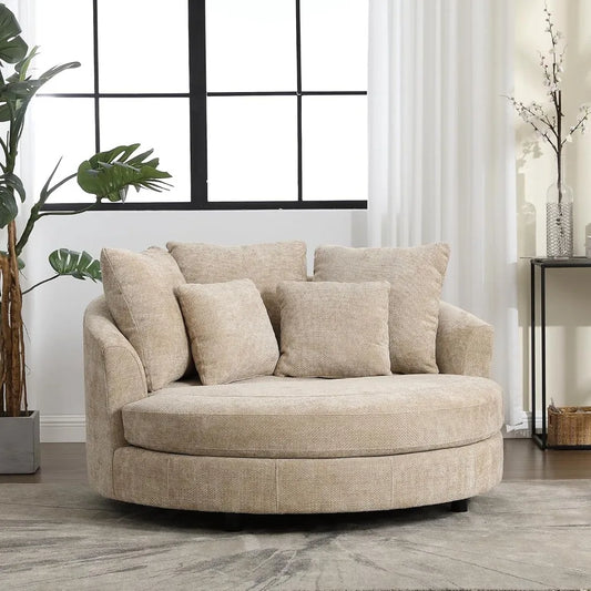 Accent Barrel Chair - Oversized Round Sofa Chair - Throw Pillows - Livingroom Collection