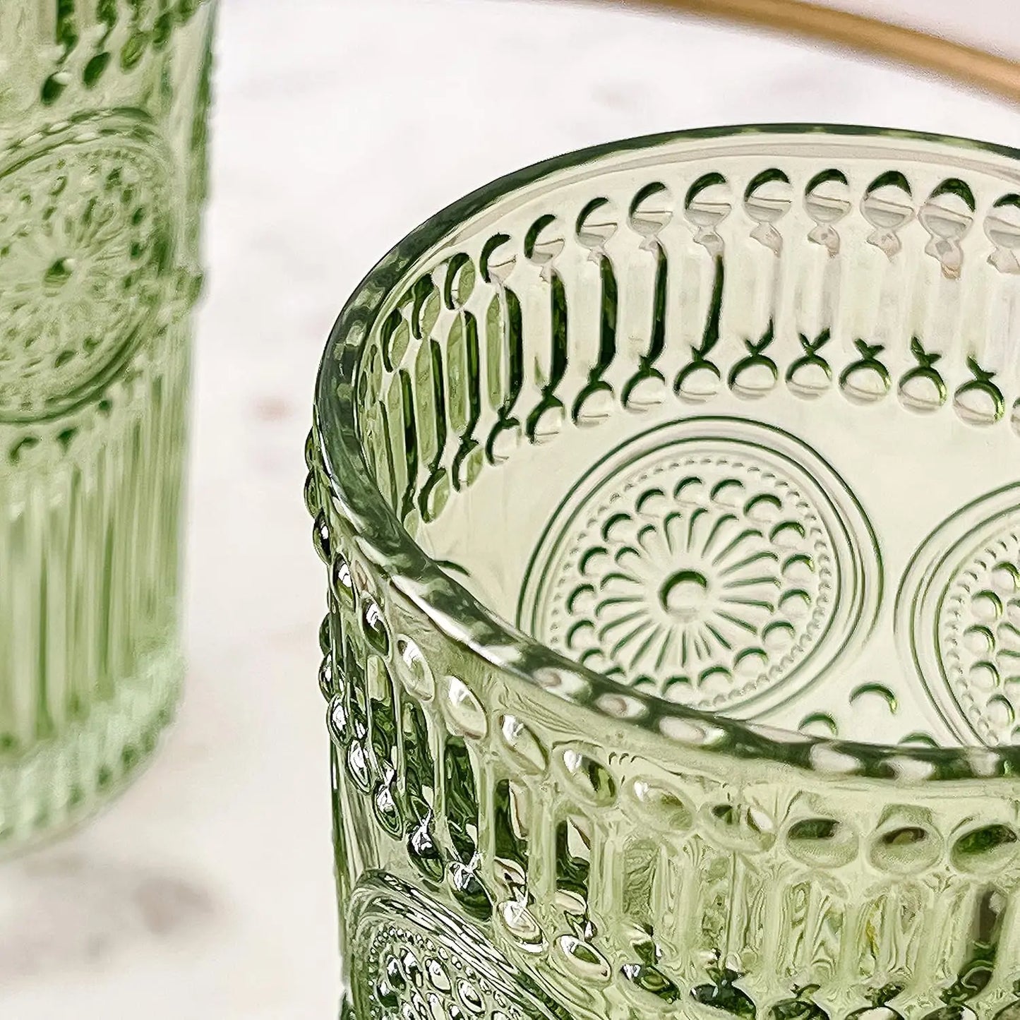Glassware Set *6Pcs - 13 Ozs - Vintage Sage Green Ribbed Design - Kitchen Collection