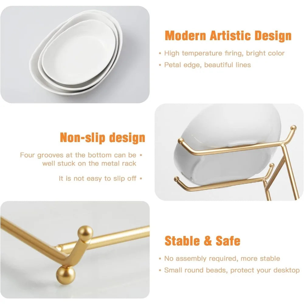 Fruit Tray Ceramic Bowls - 3 Tier Gold Stand - Kitchen Collection