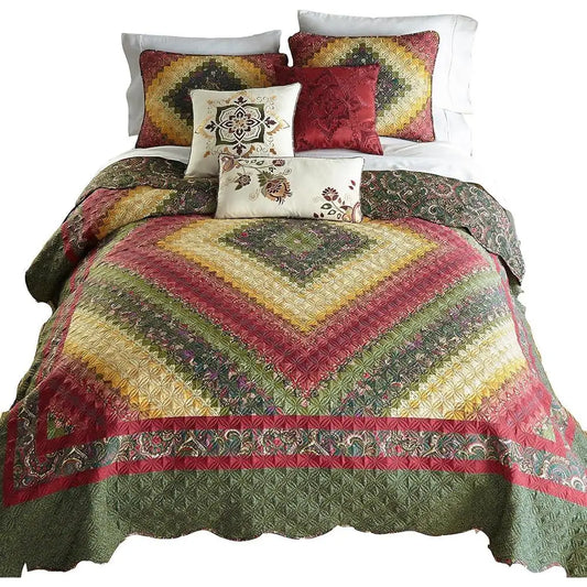 Quilt Set *3Pcs - Spice Postage Stamp Pattern - King Size - Bedroom Collection