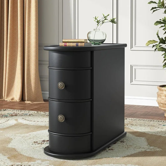 Table - Solid Wood - 2 Drawers - Narrow Slim Sillohuette
